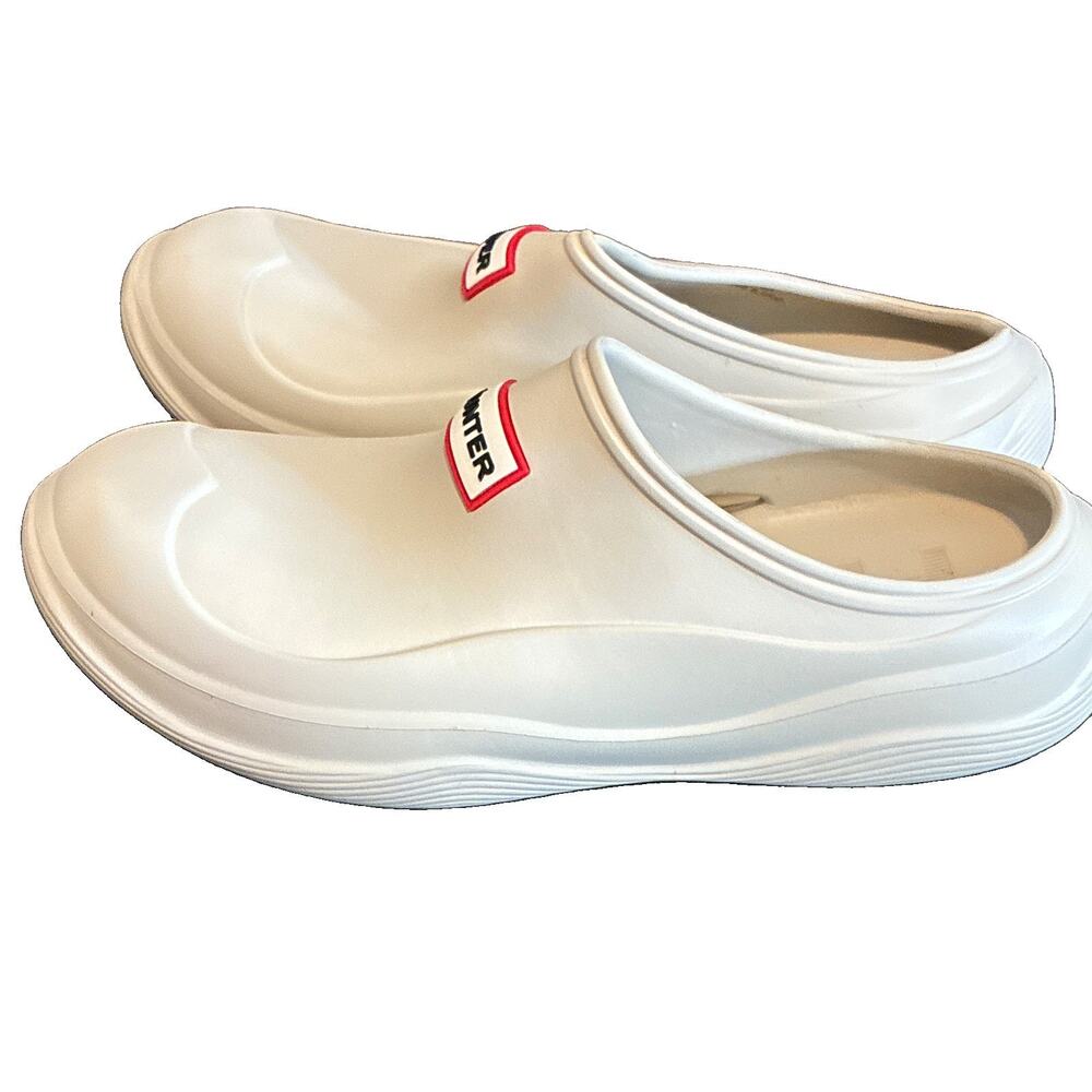 Hunter Elana White Rubber Slip-On Clog Sandals Mules Shoes Women 7